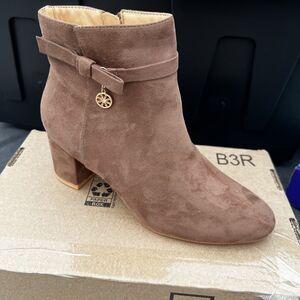 Coutgo Women's Ankle Boots Chunky Block Low Heel Vintage Tie 8.5, Light Brown